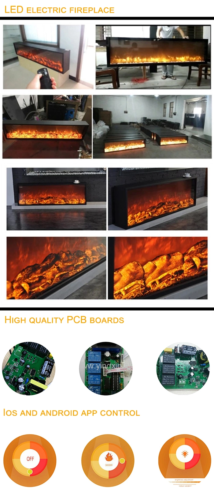 Wall Mounted 3D Decorative Fire Adjustable Remote Control Freestanding Electric Fireplace