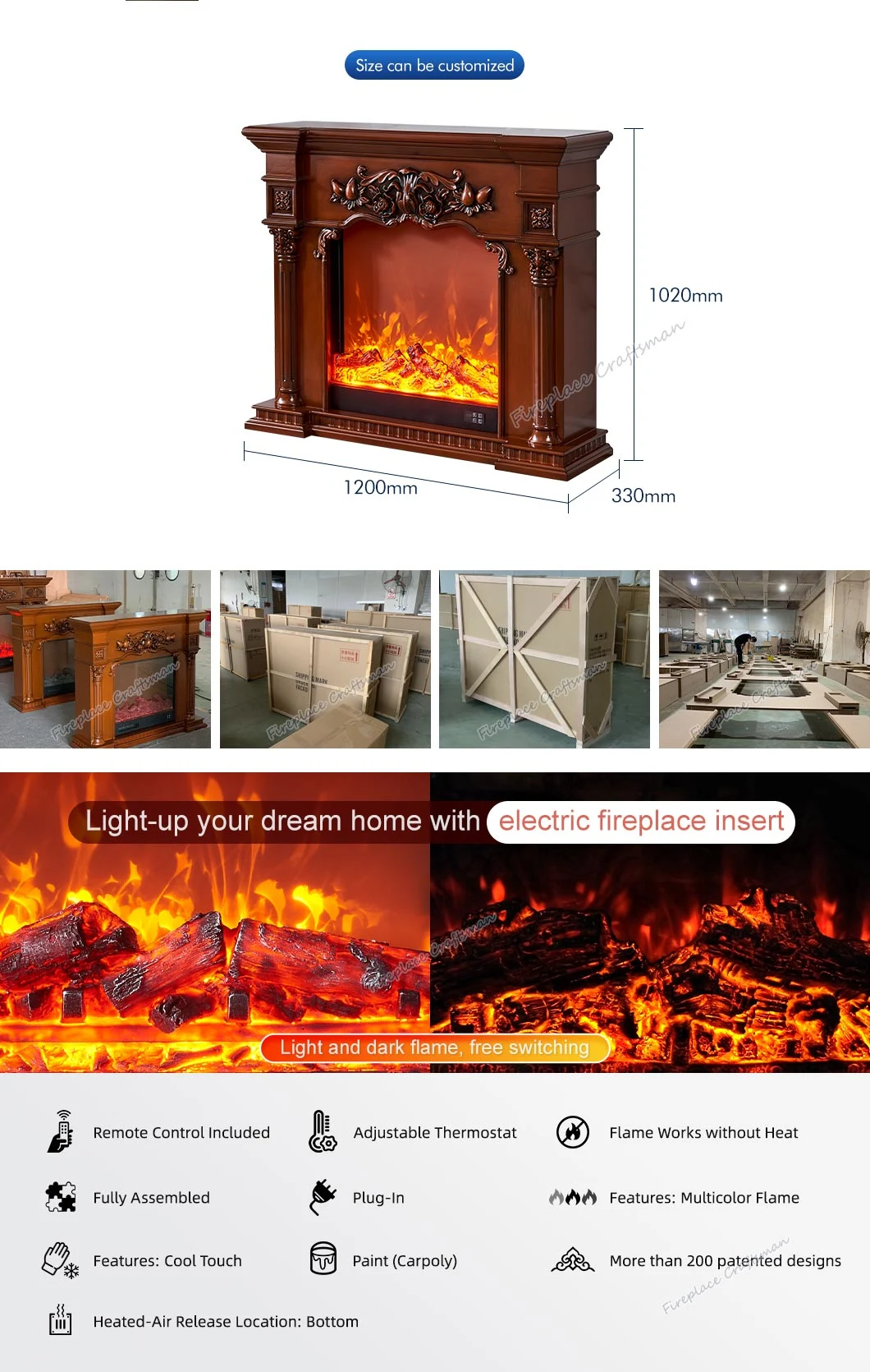 Freestanding Portable Electric Fire Place Heater Insert Mantel Electric Fireplace